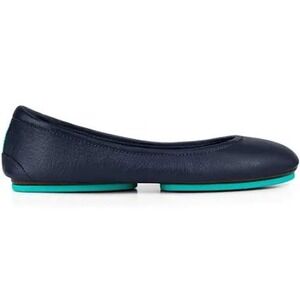 Tieks by Gavrieli California Navy Leather Ballet Flats Foldable Teal Sole Size 7